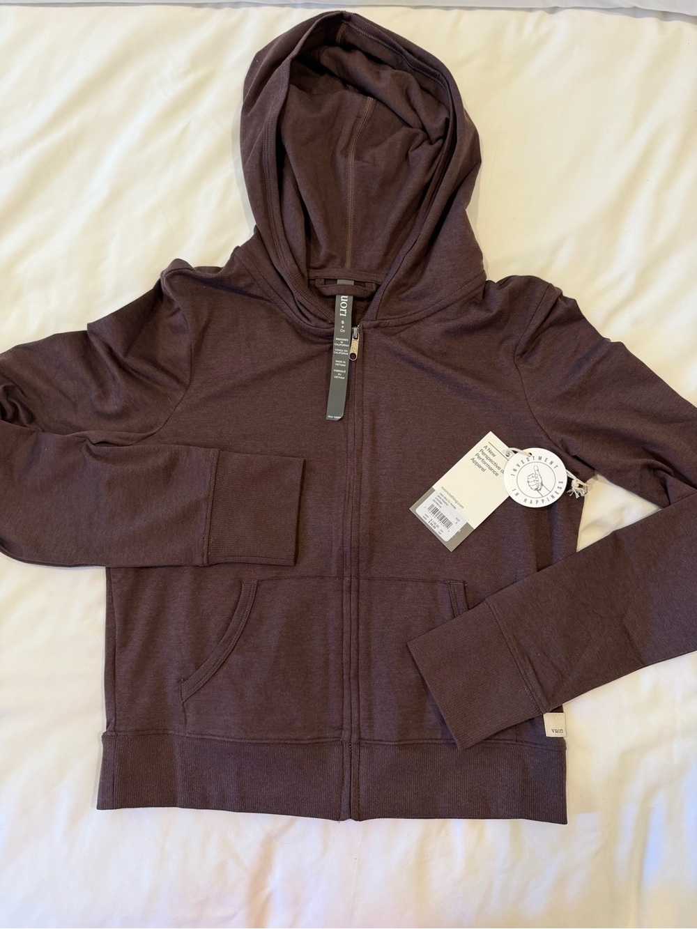 Vuori Women's Zip Hoodie in Dark Brown